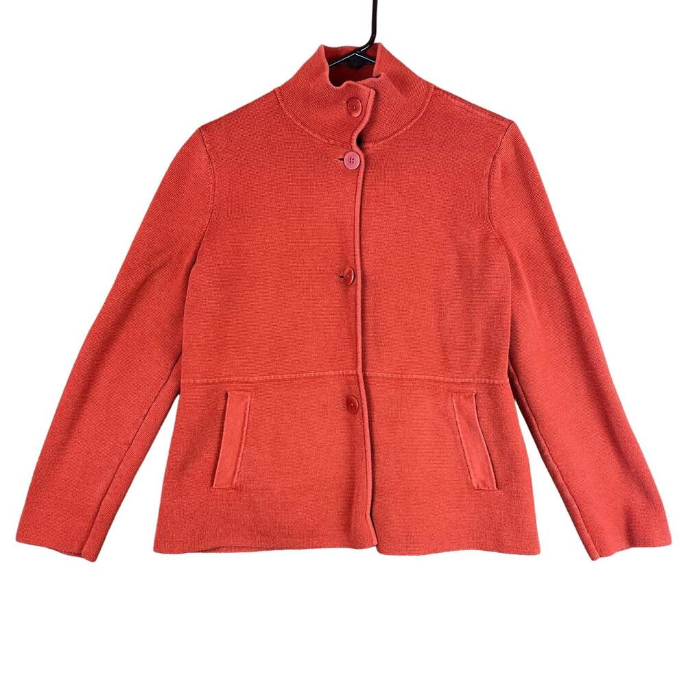 Talbots Womens Jacket Burnt Orange Mock Neck Knit Button Down Long Sleeve Large